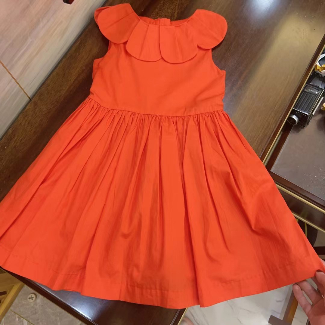 法单童装 25夏装新款女童花瓣领连衣裙儿童纯棉公主裙4-12岁包邮