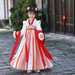 特价清仓女童汉服冬款加绒古装舞蹈演出服母女装仙女敦煌拜年服