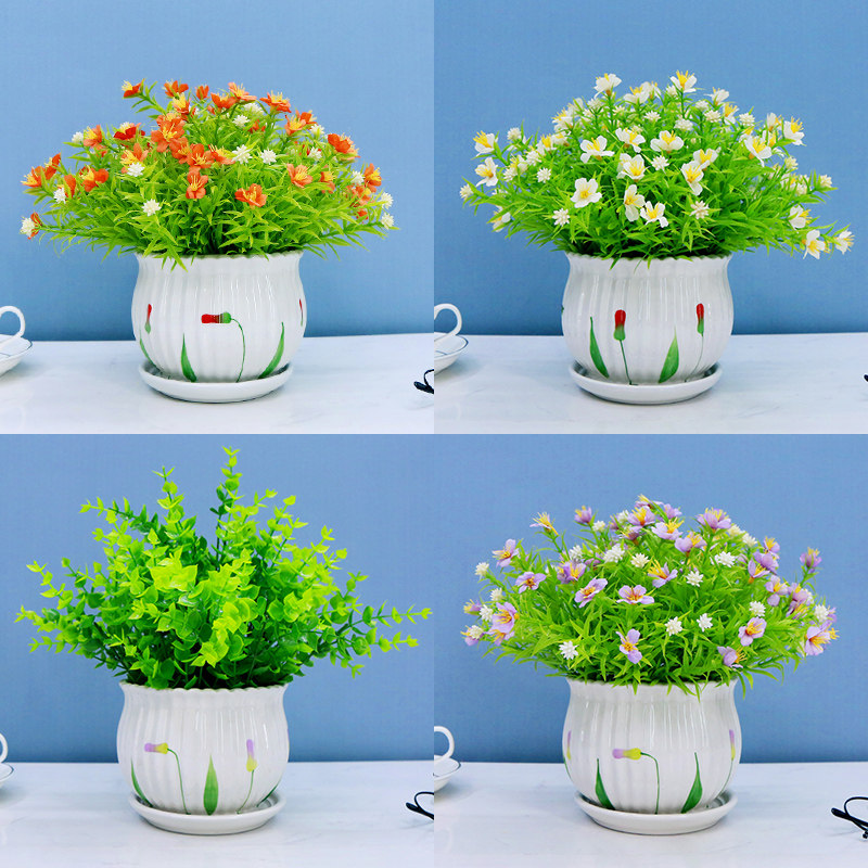 仿真清新野菊花盆栽假植物室内花艺客厅电视柜茶几办公摆设盆景