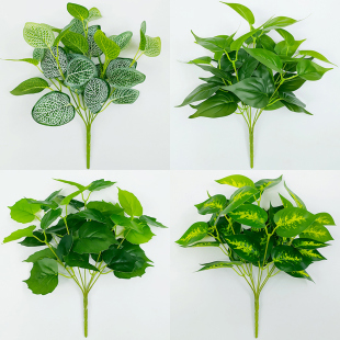 仿真植物背景墙草坪插花单支绿植塑料叶子餐厅客厅装 饰绿萝假花草