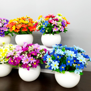 雏菊绢花陶瓷盆栽干花花束假花仿真花套装 饰客厅家居绿植物 摆件装