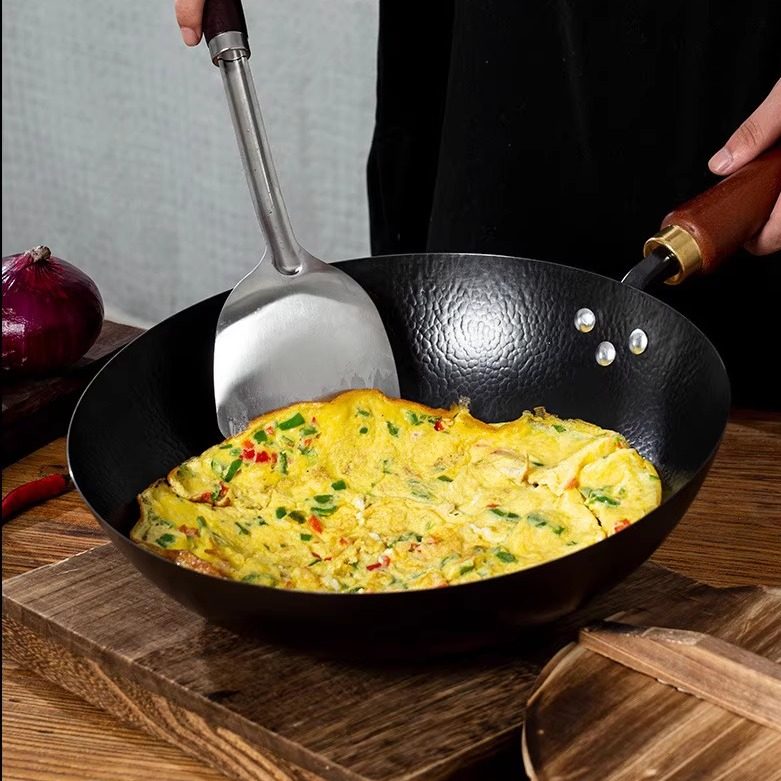 章丘锤纹铁锅家用炒菜锅老式无涂层炒锅熟铁锅炉灶通用不粘锅