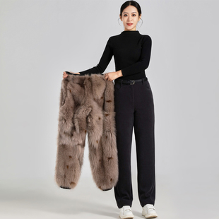 可拆卸蓝狐裘皮裤 冬季 子女高腰加绒加厚皮草棉裤 狐狸毛皮毛一体裤