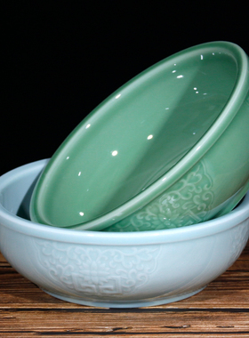 景德镇陶瓷和面活面盆12寸家用圆形纯色青釉大号水煮鱼酸菜鱼汤碗