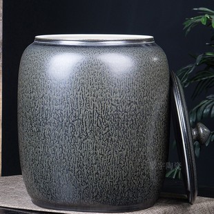景德镇陶瓷米缸家用油缸带盖茶水缸灰色米桶20斤30斤50斤储物罐子