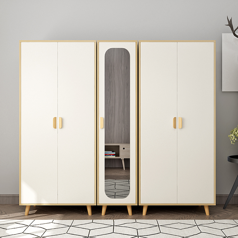 北欧实木衣柜简约自由组合带镜子
