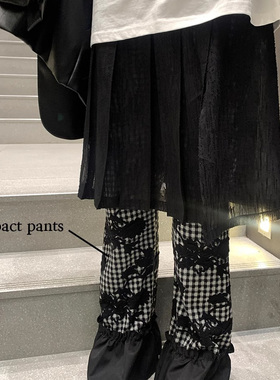 Exclusive type韩国个性复古花卉印花荷叶边接拼裤脚松紧腰休闲裤