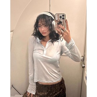 街头个性 早秋新款 半透视天麻Polo领修身 长袖 Exclusive T恤衫 type