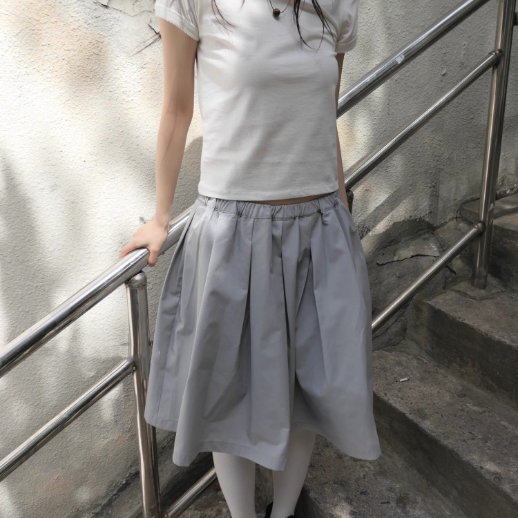 Exclusive type 日系街头复古气球蓬蓬百搭松紧腰中长款半身裙女