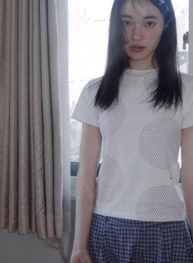 Exclusive type 日系古早复古波点印花百搭显瘦圆领短袖T恤上衣女