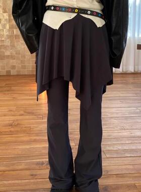 Exclusive type韩国个性设计不规则裙摆假两件微喇松紧腰休闲裙裤