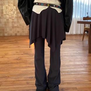 设计不规则裙摆假两件微喇松紧腰休闲裙裤 Exclusive type韩国个性