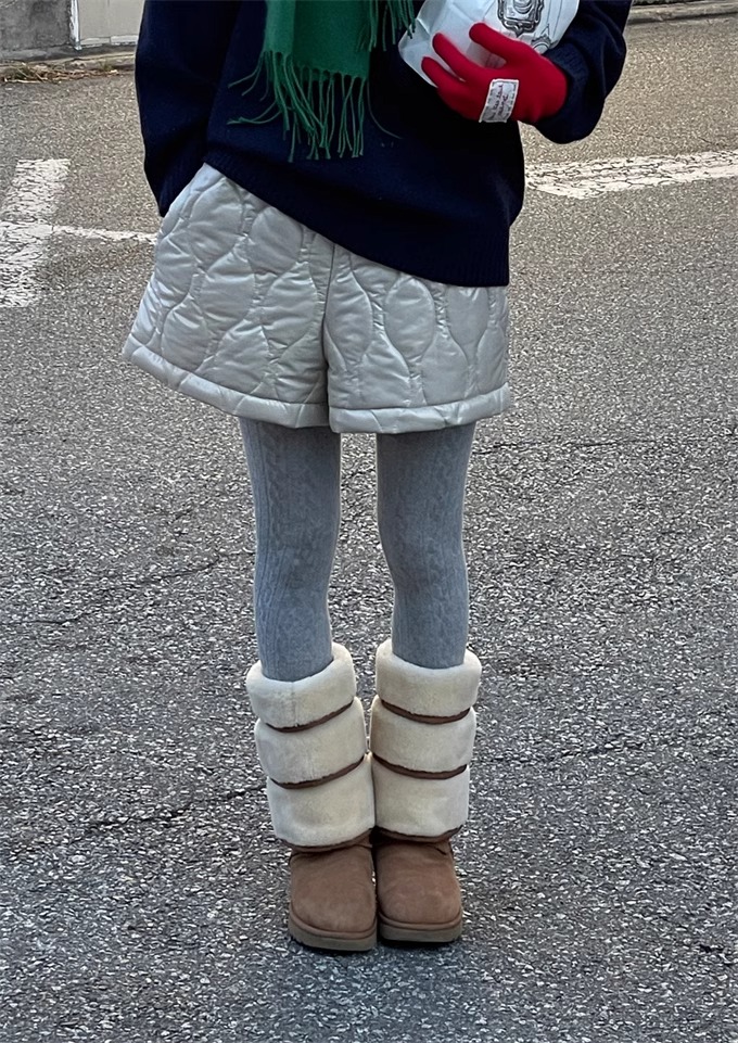 松紧腰休闲短裤格菱车缝线夹棉