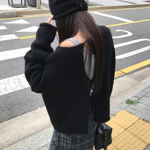 Exclusive type 韩国小众设计前后两穿系带个性破洞针织毛衣开衫