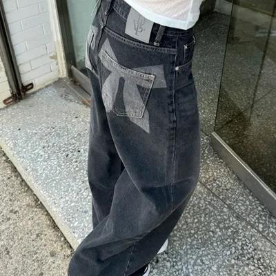 蝴蝶结印花宽松直筒牛仔裤