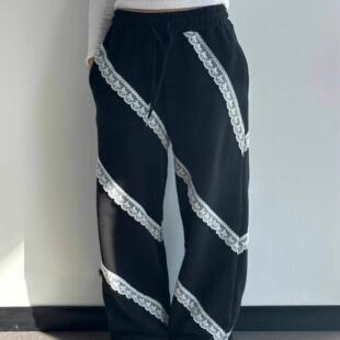 卫裤 Exclusive type韩国小众复古蝴蝶结蕾丝缠绕系带可收脚休闲裤