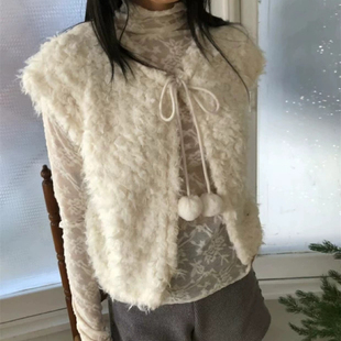 Exclusive 马甲 type秋冬韩国复古可爱减龄小毛球绑带毛绒坎肩无袖