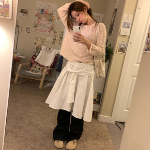 Exclusive type 韩国小众设计绑带褶皱A字裙摆百搭松紧腰半身裙女