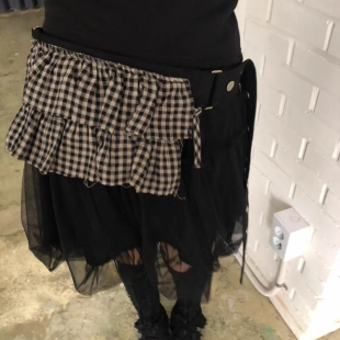 Exclusive 街头古早日系格纹荷叶边腰带双用拉链单肩包腰包 type