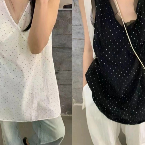 V领微透百搭显瘦背心网纱拼接裙