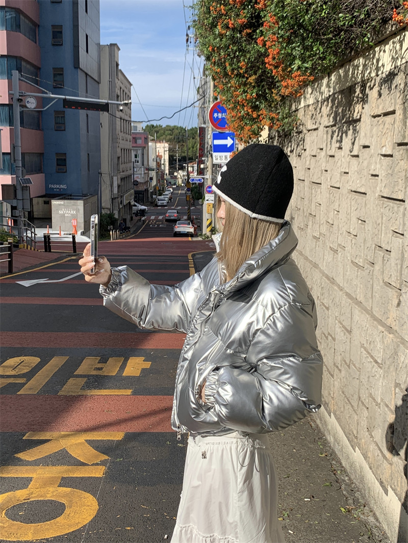 立领保暖短款羽绒棉服外套女