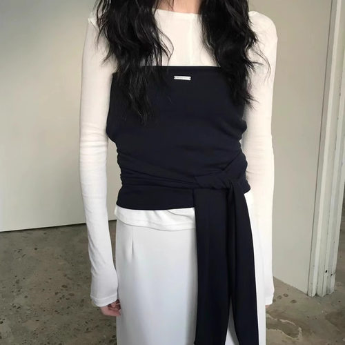 后松紧绑带抹胸短款背心上衣女