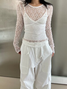 Exclusive type 韩国小众设计立体泡泡花朵镂空蕾丝圆领长袖T恤衫