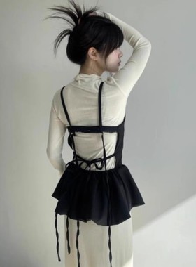 Exclusive type韩国小众个性叠穿露背绑带设计娃娃服百搭吊带上衣