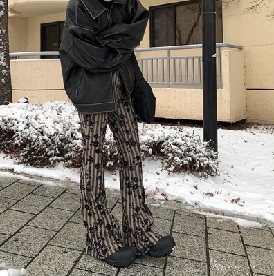 自然腰小众复古显瘦微喇长裤