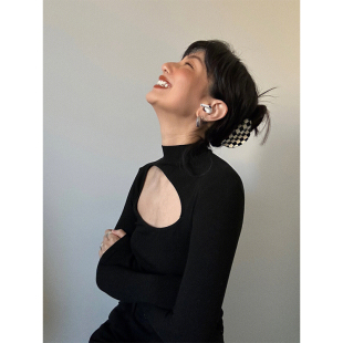 长袖 辣妹修身 内搭 type2023春夏黑色高领镂空针织打底衫 Exclusive