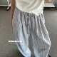 Exclusive type韩国简约慵懒复古细蓝条纹抽绳松紧腰宽松休闲长裤