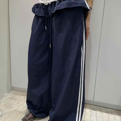 假两件裙摆织带抽绳长裤