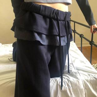 可爱复古格纹日系拼接花边假两件休闲裙裤 Exclusive type秋冬新款