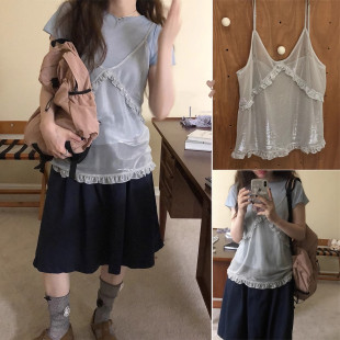 银河光泽感蕾丝花边叠穿背心吊带上衣女 24FW夏季 Exclusive type