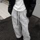 韩国复古慵懒冬日暖和帅气灰白系带直筒宽松卫裤 Exclusive type