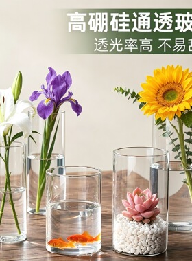 高硼硅玻璃水培花瓶桌面摆件小鱼缸茶杯水杯绿茶杯通用杯子装饰