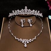 奢华锆石韩式 头饰新娘皇冠项链三件套装 宴会礼服饰品结婚婚纱配饰