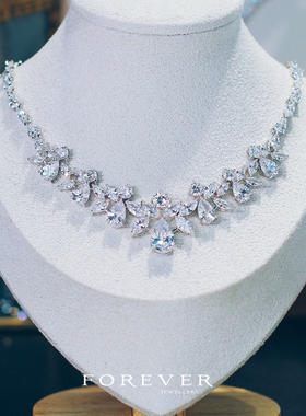 精致奢华韩式超闪满镶锆石新娘婚纱礼服晚宴会项链颈链可调锁骨链