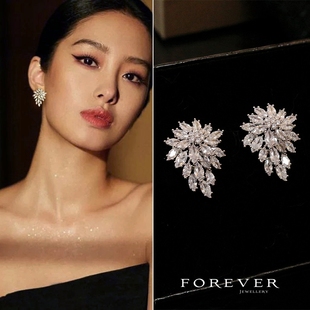 高级感满钻锆石雪花耳环2025新款爆款耳钉女小众独特气质夸张耳饰