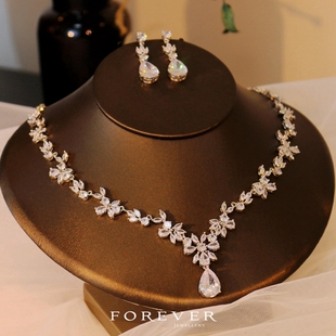 奢华精致锆石项链耳环套装新娘婚纱礼服配饰生日宴会舞台年会项饰