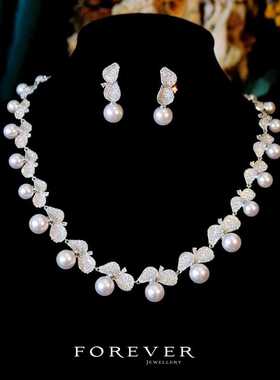 冷光奢华晚宴套链吊坠微镶锆石女