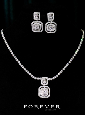 女士高级感微镶锆石项链耳环套装