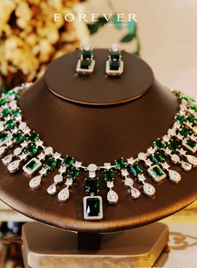 夸张宴会镶宝石奢华新娘项链耳环