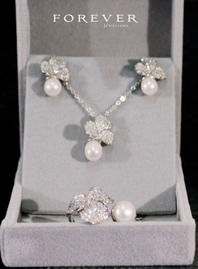 简约天然珍珠锆石项链耳环套装女