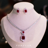 奢华吊坠显瘦微镶锆石项链925银针耳环套装 新娘宴会晚礼服配饰闪