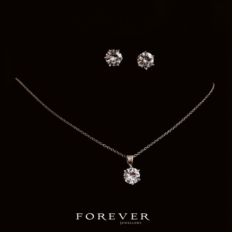 简约精致小吊坠项链耳环套装八心八钻锆石钻锁骨链宴会礼服配饰闪,饰品/流行首饰/时尚饰品新,项链,淘宝优惠券,粉丝福利购,淘宝优惠卷