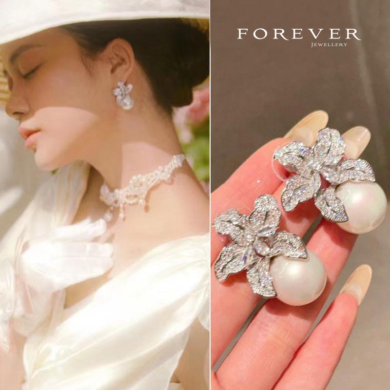 高级感复古法式时尚气质满钻锆石花朵耳环珍珠新娘耳饰精致耳坠女,饰品/流行首饰/时尚饰品新,耳环,淘宝优惠券,粉丝福利购,淘宝优惠卷