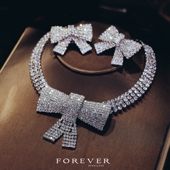 奢华大气水钻锆石蝴蝶结项链耳环套装 新娘婚纱礼服配饰舞台饰品闪