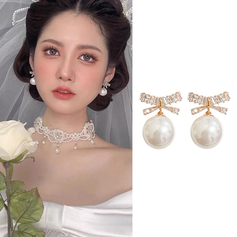 超仙甜美新娘闪耀蝴蝶结珍珠耳环金色优雅锁骨链婚纱宝石项链配饰,饰品/流行首饰/时尚饰品新,耳环,淘宝优惠券,粉丝福利购,淘宝优惠卷