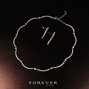 简约礼服耳环 锁骨颈链韩版 超闪锆石镶嵌短款 项链女生轻奢小众法式